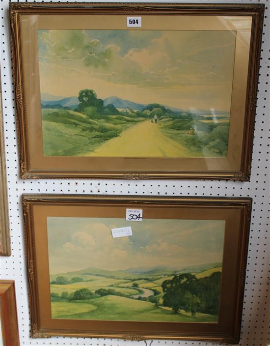 Pair of watercolours of landscapes signed George H Downing